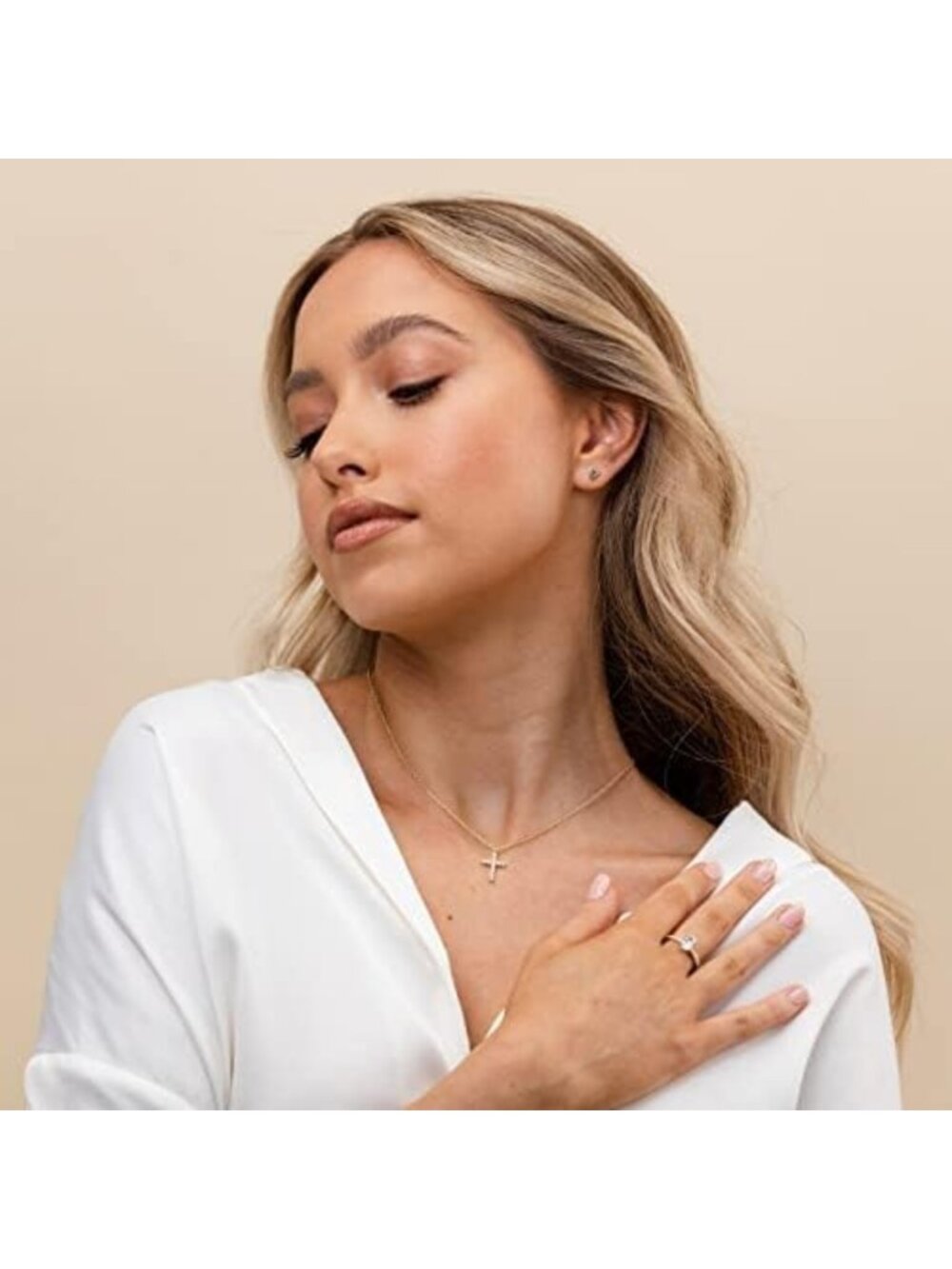 14K Gold Plated Cross Necklace with Cubic Zirconia | Faith Pendant Jewelry for - Picture 4 of 5